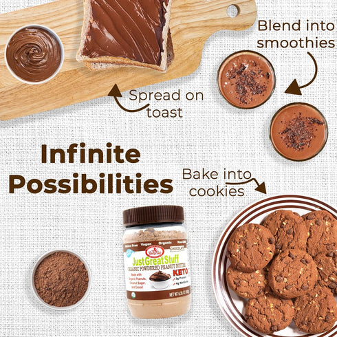 Betty Lou's 100% Organic Chocolate Peanut Butter Powder, Gluten Free, Vegan, Low Calorie, All Natural, High Protein, Deliciously Healthy, Just Add...