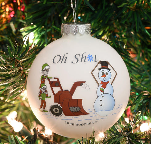 Tree Buddees Oh Sh*t Funny Snowblower vs Snowman Glass Bulb Ornament...