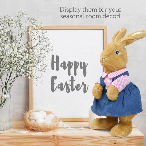 BenBen Easter Bunny Stuffed Animal, 12” Brown Rabbit Plush for Home Decor, Rabbit Stuffed Animal Wearing Pink Clothes for Kids, Gifts for Birthday...