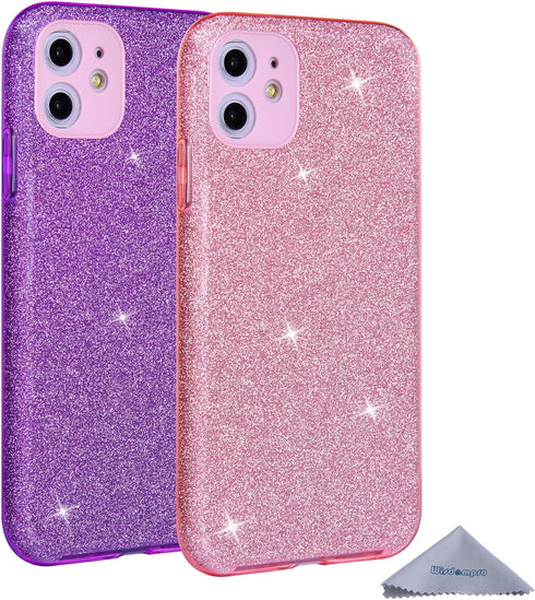 Wisdompro 2 Pack Case for iPhone 11, Cute Bling Sparkly Glitter Shiny Sparkle Shell, 3 Layer Hybrid Women Girls Protective Phone Case Slim Cover f...
