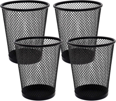 4 Pack Pen Holder Metal Mesh Pencil Holders Round Shaped Pen Holders for Desk Office Wire Mesh Container Pen Organizer,Black...