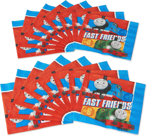 Multicolor Thomas All Aboard Luncheon Napkins ( 6.5" x 6.5" ) - Pack Of 16, Premium Quality & Eye-catching Design - Perfect For Themed Parties & E...
