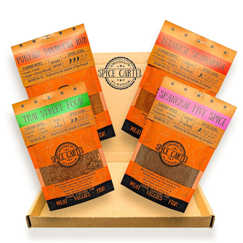 Spice Cartel's Asian Street Food Collection of Artisanal Herb & Spice Blends from Across Asia. Hand Made Grilling Gifts For Dad From The UK. 4 * 3...