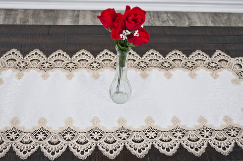 Gold European Lace, Antique Jacquard Fabric, Table Runner, Dresser Scarf, Coffee Table Runner (16Wx44L)...