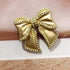 Baroque Vintage Imitated Pearl Hemmed Gold Metallic Bow Brooch Pin Costume Jewelry...
