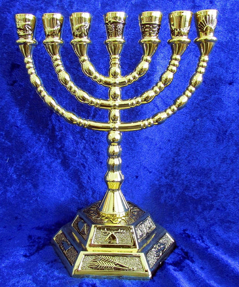 12 Tribes of Israel Jerusalem Temple Menorah Choose from 3 Sizes Gold or Silver (Gold, 6.25 Inches)...