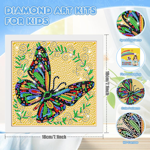 RICUVED Butterfly Diamond Art Kits for Kids with Frame, Colorful Diamond Art for Kids Ages 6-8-12, DIY Easy Kids Gem Art Kit Art and Crafts for Gi...