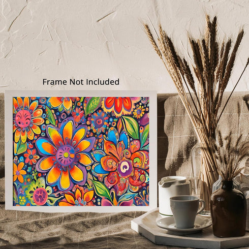 Posterizer 1 pcs- psychedelic funky hippie colorful flowers 1-Fantasy & Fiction Art-Retro Art- Living Room Bedroom Decor- unframed wall art...