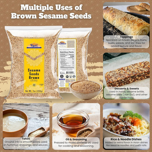 Rani Sesame Seeds Whole Brown, Raw (Till) 7oz (200gm) ~ All Natural | Gluten Friendly | NON-GMO | Kosher | Vegan | Indian Origin...