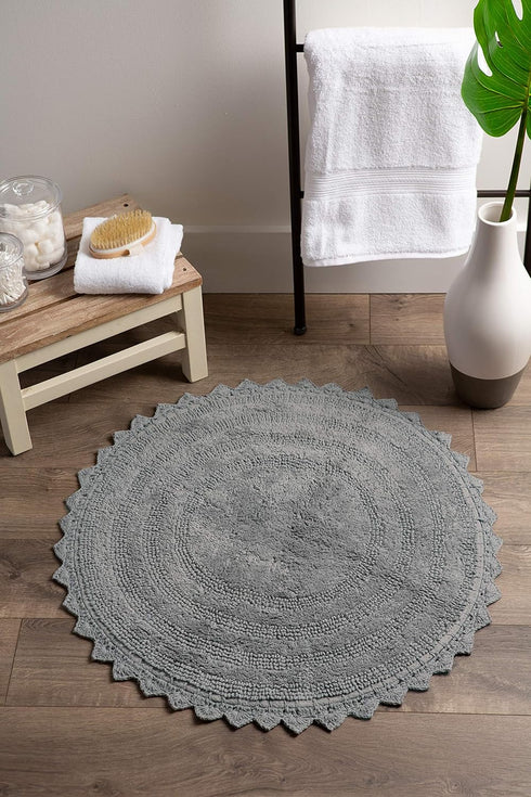 DII Crochet Collection Reversible Bath Mat, Round, 27.5" Diameter, Gray...