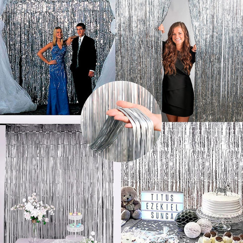 Dazzle Bright 2 Pack Backdrop Curtain, 3FT x 8FT Metallic Tinsel Foil Fringe Curtains Photo Booth Background for Baby Shower Party Birthday Weddin...