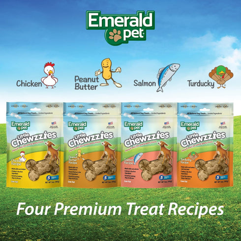 Emerald Pet Little Chewzzies Wheat Free Training Dog Treats — Healthy and Tasty Natural Dog Chews with Real Meat or Peanut Butter — Limited Ingred...