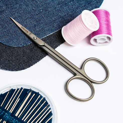 SINGER 4 Inch Forged Embroidery Scissors with Curved Tip for Sewing, Cross-Stiching, Crafts, & More (Titanium Coated, 1-Pack)...