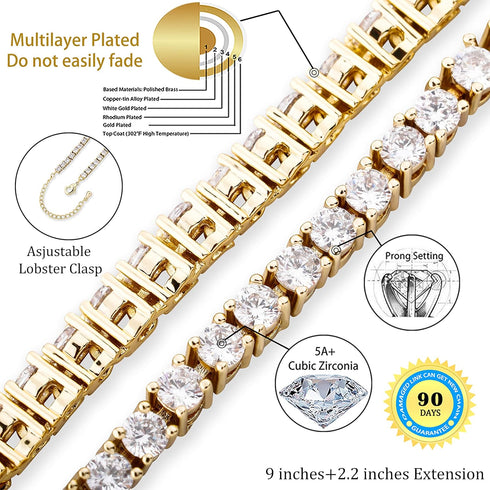 TOPGRILLZ Tennis Ankle Bracelet Gold Anklet Adjustable with Extension 14K Gold Plated Iced out Diamond 3-6mm Fashion Stylish Foot Jewelry for Wome...