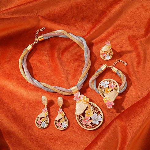 Gold Jewelry for Women Luxury African Dubai 18k Gold Plated Jewelry Sets Wedding Crystal Flower Necklace Earrings Set for Bridal Party Chunky Neck...