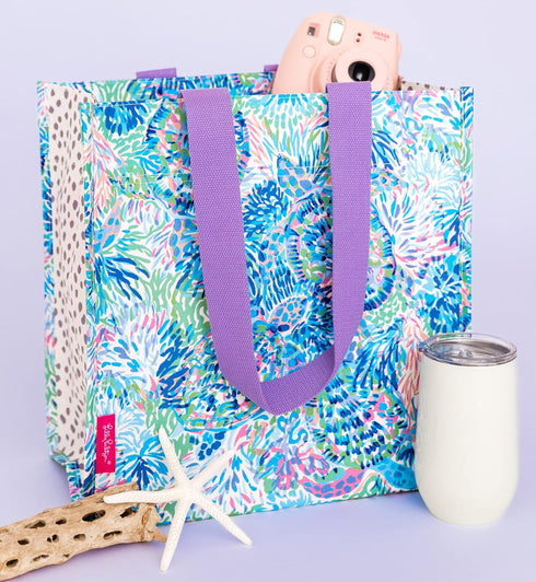 Lilly Pulitzer Purple/Blue Market Shopper Bag, Reusable Grocery Tote with Comfortable Shoulder Straps, Shell of a Party...