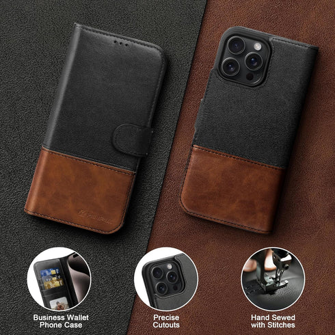 Wallet Case for iPhone 15 Pro Max with RFID Blocking Credit Card Holder, PU Leather Folio Flip Kickstand Protective Shockproof Case Cover Women Me...