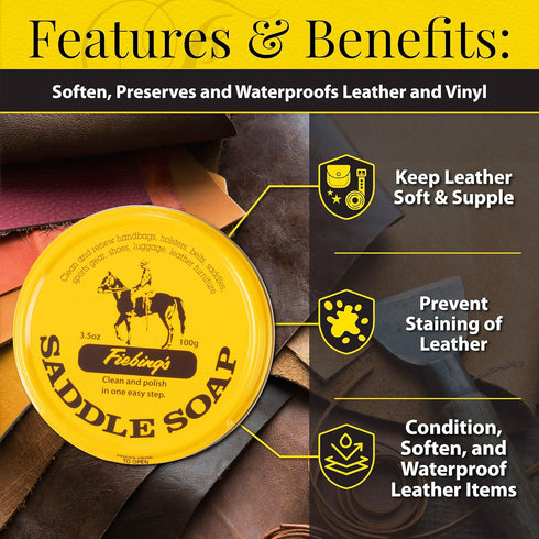 Fiebing's Yellow Saddle Soap for Leather (3.5 oz Tin) - Cleaner & Conditioner to Soften, Protect & Restore Leathercraft, Car Seat, Couch, Shoe, Pu...
