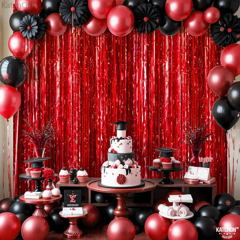 KatchOn, XtraLarge Red Streamers - 3.2x8 Feet, Pack of 2 | Red Backdrop for Wedding, Anniversary, Bachelorette, Birthday Decorations | Foil Fringe...