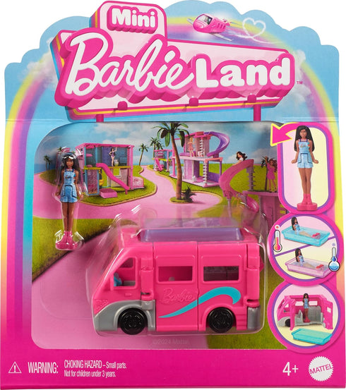 Barbie Mini BarbieLand Doll & Toy Vehicle Set, 1.5-inch Doll & DreamCamper with Working Doors & Color-Change Pool...