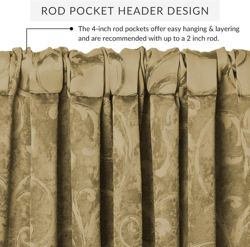 Elrene Home Fashions Mia Jacquard Scroll Blackout Valance, 52" x 19" (1 Valance), Gold...
