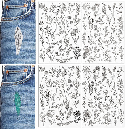 Patemby 100Pcs Water Soluble Embroidery Stabilizers, Stick and Stitch Embroidery Paper with Pre-Printed Flowers and Leaves Pattern Transfers for H...