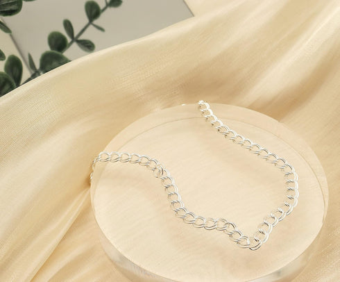 PORI JEWELERS 925 Sterling Silver 4mm Charm Link Chain Anklet - Available in Silver or Yellow...