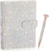 A5 Rhinestone Refillable Notebook Binder and Crystal Pen Set 6 Ring Diamond Budget Binder for Filler Paper Bling White Desk Accessories for Women ...