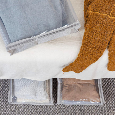 Household Essentials Under Bed Zippered Sweater Storage Bags with Clear Vision Panel, Set of 3, Silver,Gray...