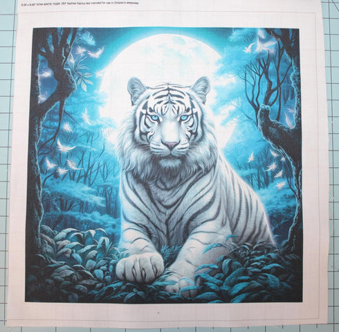 Fabric Panel 14"x14" White Tiger 100% Cotton Quilting Sewing Square M744...