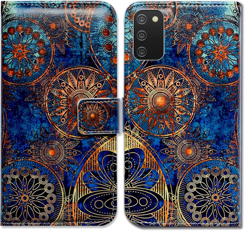 Case for Samsung Galaxy A02s, Gorgeous Colours Circle Mandala Leather Flip Phone Case Wallet Cover with Card Slot Holder Kickstand for Samsung Gal...