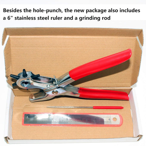 Tytroy 9" Heavy Duty Leather Hole Punch Tool with 6 Sizes (1.5-5mm), 6" Ruler, and Grinding Rod for Belts, Handbags, Watch Straps, Shoes, Plastic ...