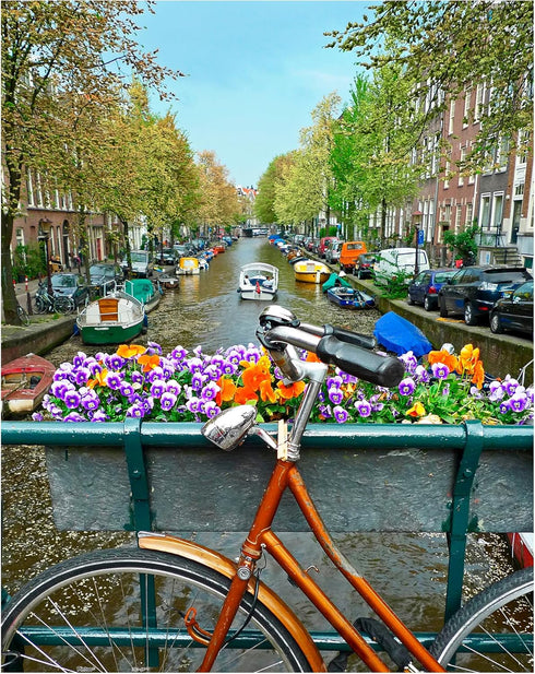 Pintoo Jigsaw Puzzles 500 Piece for Adults - Bike Flowers and Canal. Amsterdam, Netherlands Beautiful Plastic Puzzle for Home Decor Zero Dust Easy...