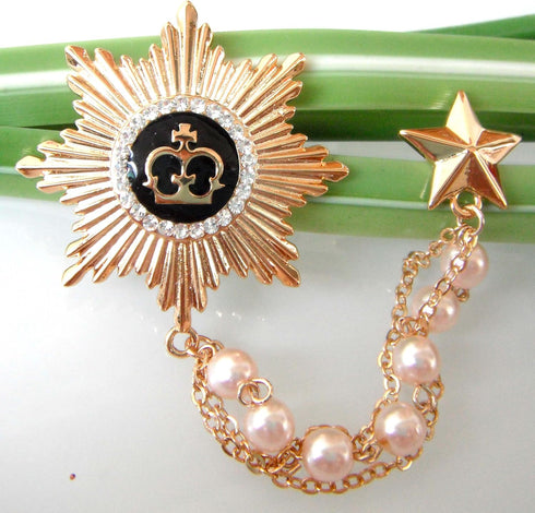 Navachi 18k Gold Plated Multicolor Enamel White Crystal Medal of the Royal Brooch Pins...