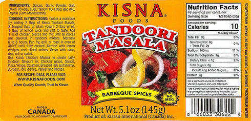 Kisna Tandoori Masala 5.1oz (145g) ~ Quick & Easy Authentic Indian Spice Blend for Vegetarian & Non-Vegetarian Cooking...