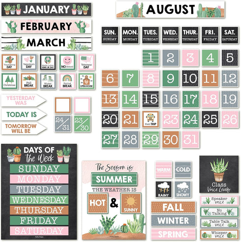 Hadley Designs Cactus Classroom Calendar Set Bulletin Board Sets for Teachers - School Calendar for Classroom, Classroom Calendar Bulletin Board S...