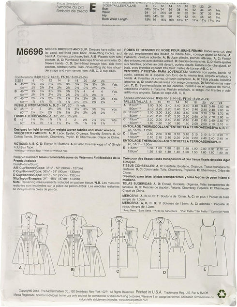 McCall's Patterns M6696 Misses' Dresses and Slip Sewing Template, Size B5 (8-10-12-14-16)...