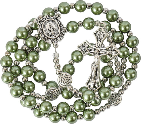 Nazareth Store Pearl Beads Rosary Miraculous Prayer Necklace Strong Metal Mystery Beaded Rosary for Men & Women...