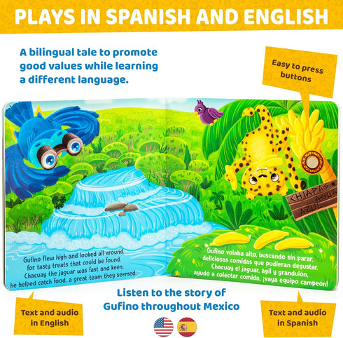Bilingual Books for Toddlers 1-3, Interactive Sound Books for Toddlers 1-3, Electronic Toddler & Baby Books in English & Spanish by Gufino...