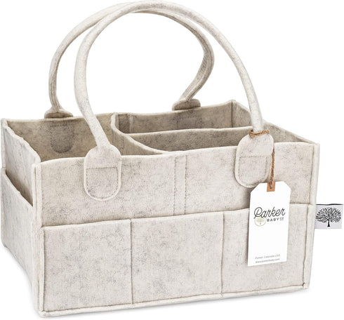 Parker Baby Diaper Caddy - Nursery Storage Bin and Car Organizer for Diapers and Baby Wipes (White, Regular)...