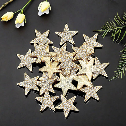 30 PCS Flat Bottom Rhinestones Inlaid Five-Pointed Star Decorative Buttons Alloy Gold Embellishment Decorations Handmade DIY Clothing Gift Party S...