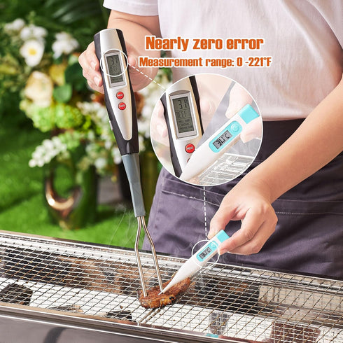 Meat Thermometer Fork with Electronic Ready Alarm, Digital Cooking Thermometer with Instant Read, LCD Display and Led Light, Grill Thermometers fo...