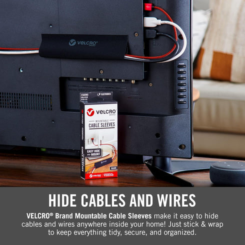 VELCRO Brand VEL-30797-USA Mountable Cable Sleeve | Cord Management Mounts on Walls, Desk or Entertainment Center | Removable Adhesive is Damage F...