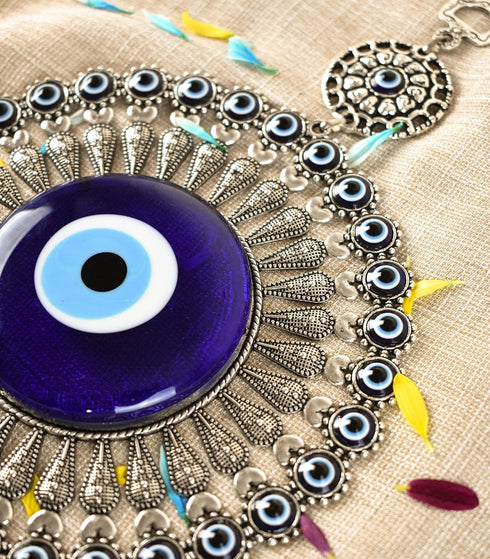 Glass Turkish Blue Evil Eye Wall Hanging Ornament with Little Hearts – Nazar Bead with Hamsa Keychain...