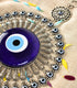 Glass Turkish Blue Evil Eye Wall Hanging Ornament with Little Hearts – Nazar Bead with Hamsa Keychain...