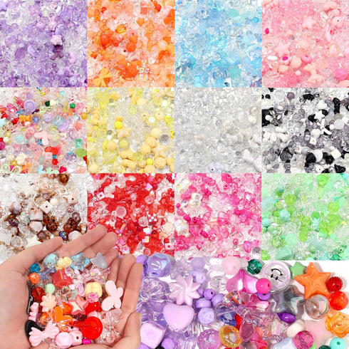 Lemonkey 150pcs Cute Assorted Beads Acrylic Mix Random Style Flower Butterfly Candy Star Kawaii Beads for Jewelry Making Bracelet Necklaces(Red Ro...