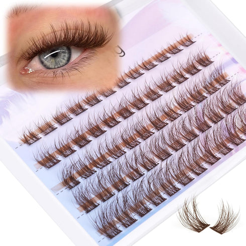 Brown Lash Clusters Natural Lash Extension Brown Wispy Eyelash Extension 8-16mm CC Curl Brown Individual Lashes Clusters Eyelashes Extensions...