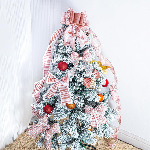 Rose Gold Christmas Ribbon Wired 2.5" Pink Christmas Tree Ribbon Garland Rose Gold Glitter Wired Ribbon for Crafts, Wreaths, Topper Bows, Gift Wra...