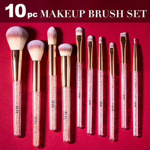 Expressions 10pc Pro Makeup Brush Set w/Sparkling Gemstones in Rose Gold - 10 Quality Soft Bristle Makeup Brushes For Everyday Use - Professional ...