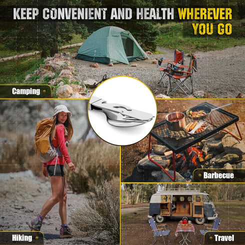 M-Tac 4 in 1 Camping Military Flatware Set - Stainless Steel Travel Cutlery Tools - Portable Folding Spoon Knife Fork Bottle Can Opener...
